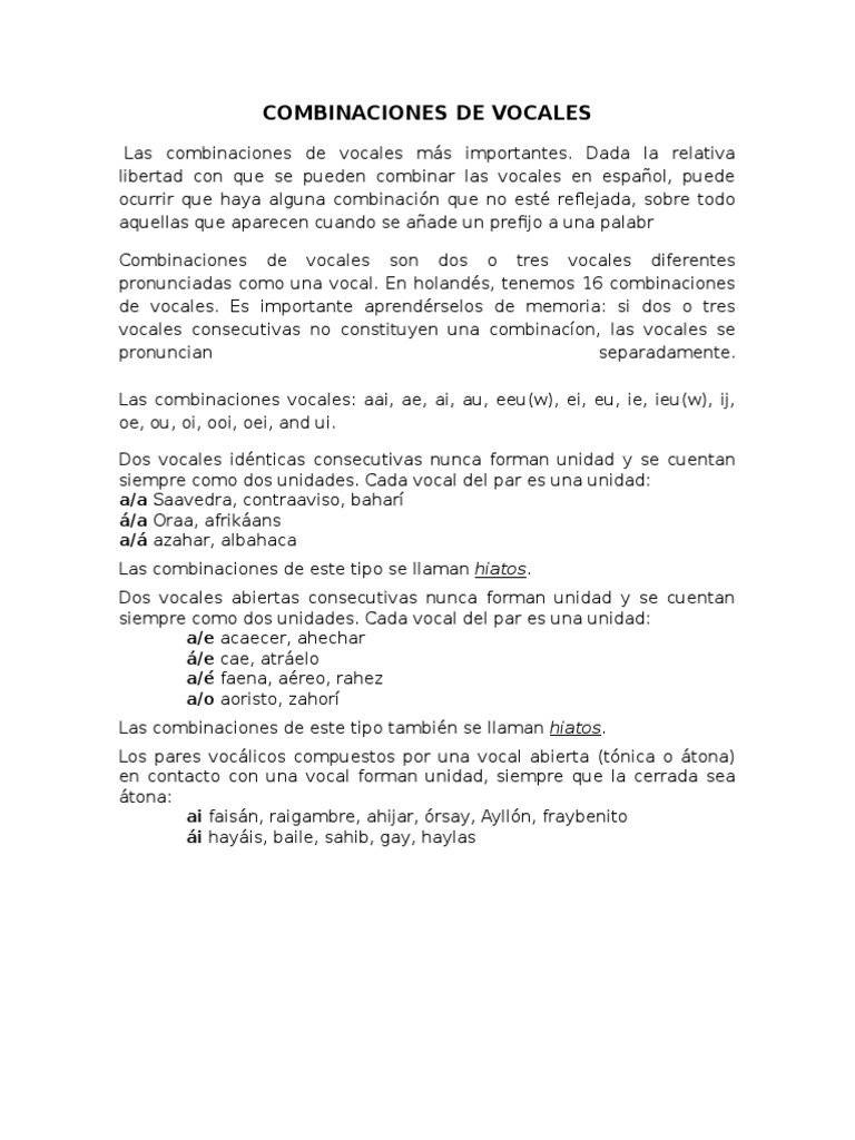 Combinaciones de Vocales | PDF | Idiomas | Artes del lenguaje y disciplina