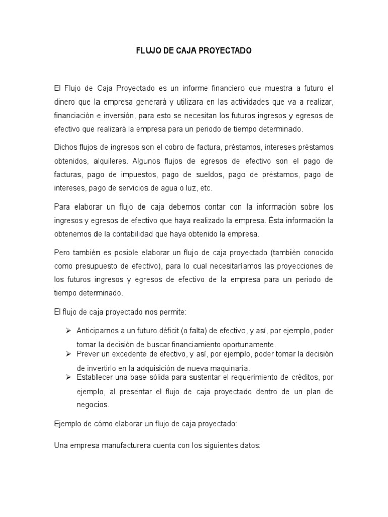 Flujo de Caja Proyectado: Guía y Ejemplo | PDF | Flujo de efectivo ...