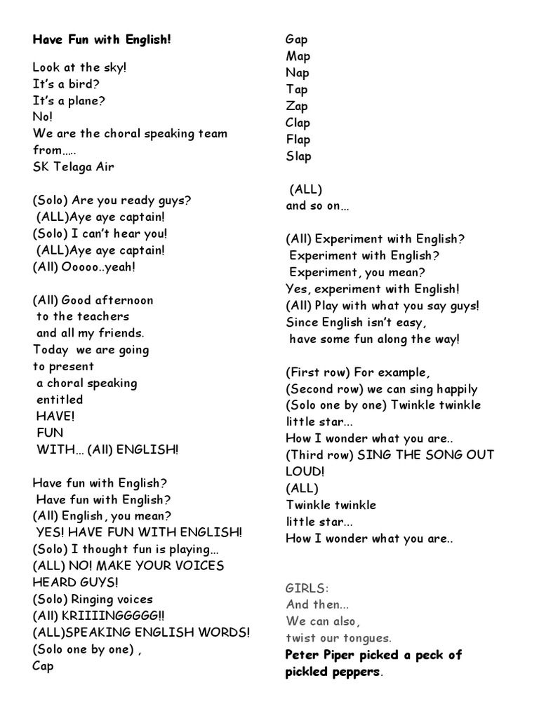 Choral Speaking: Have Fun with English! | PDF | Foreign Language ...