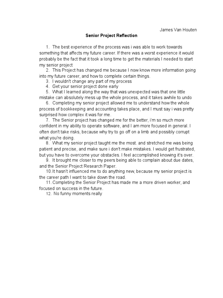 Senior Project Reflection Insights | PDF