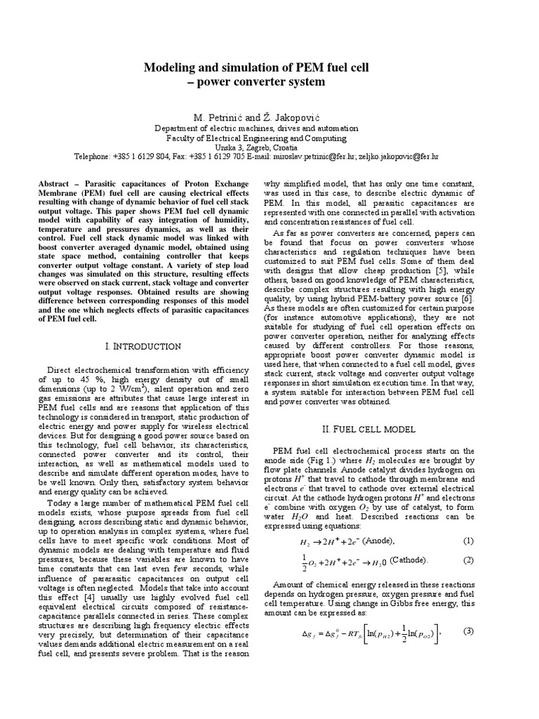 Modeling and Simulation of PEM Fuel Cell - Power Converter System | PDF ...