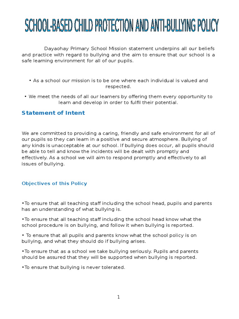 schoolbased child protection and antibullying policy.docx Bullying