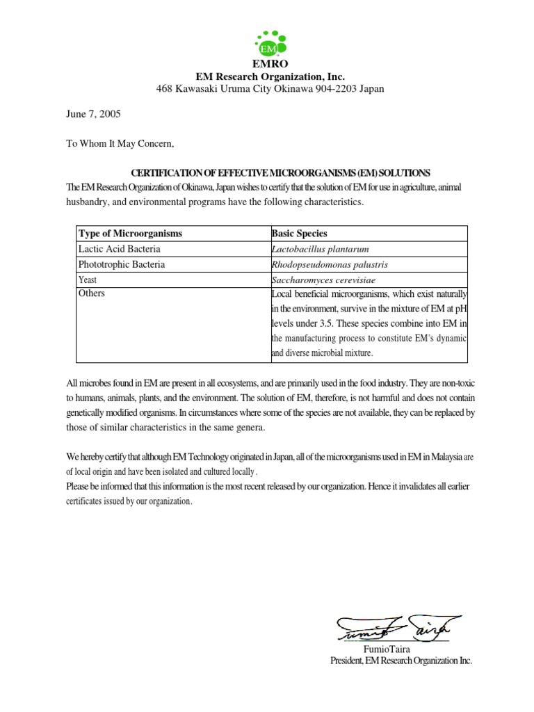 EM 1® (Cultured in Malaysia) Details | PDF | Microorganism | Personal ...