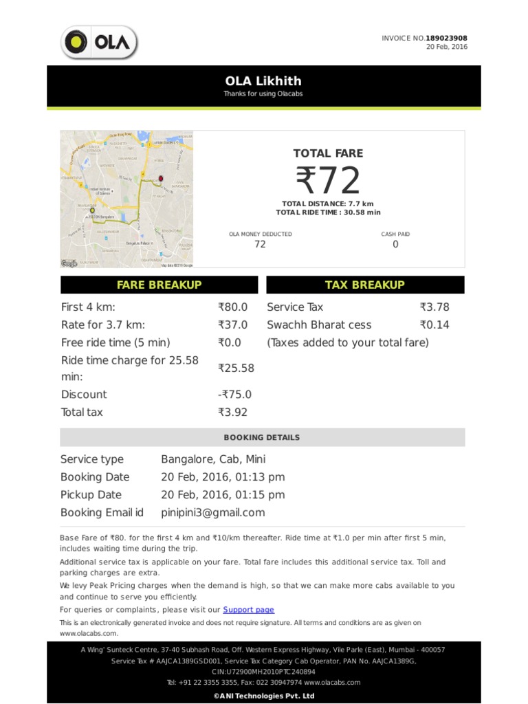 Ola Cabs Olacabs Invoice Pdf