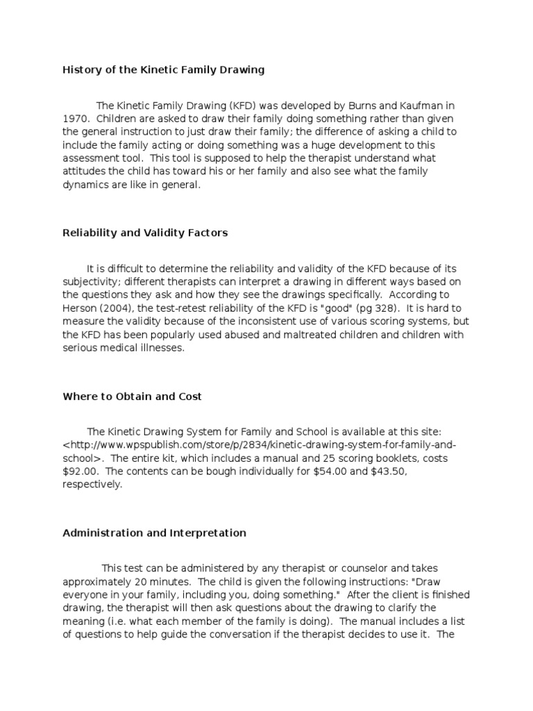 Sample Kinetic Family Drawing PDF Validity (Statistics) Tests
