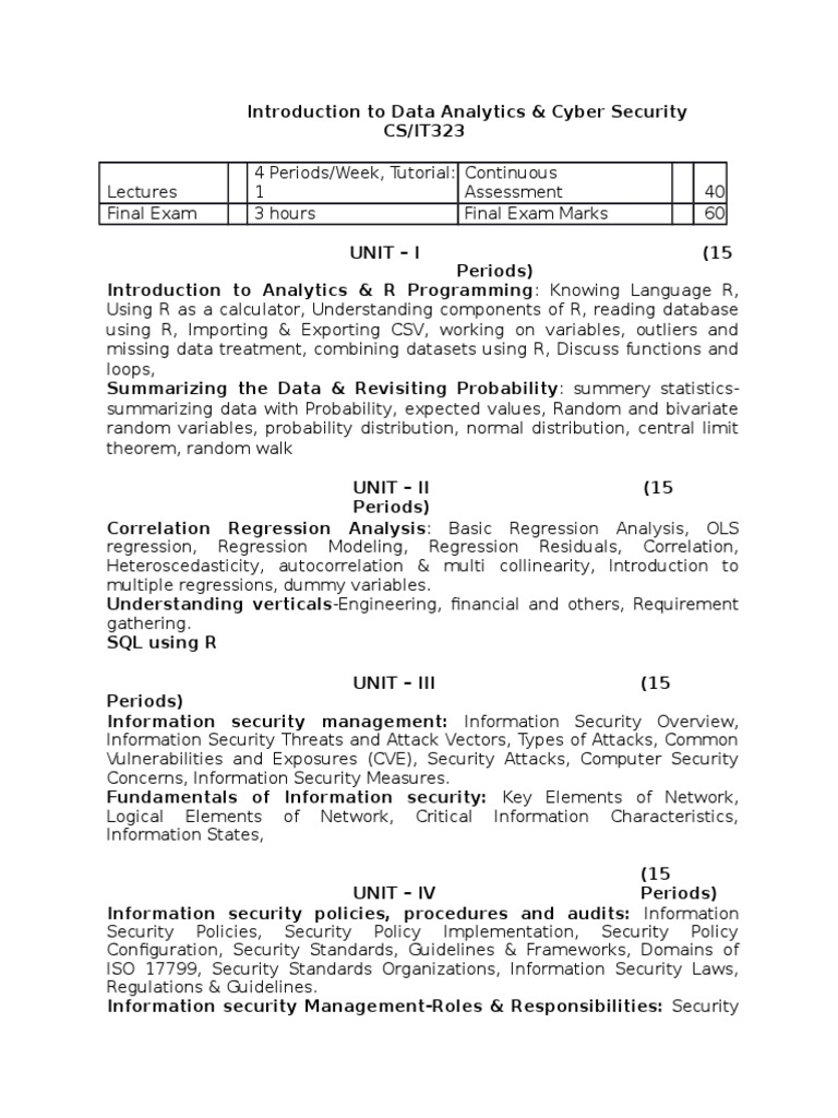 Int. to Data Analytics and Cyber Security Syllabus