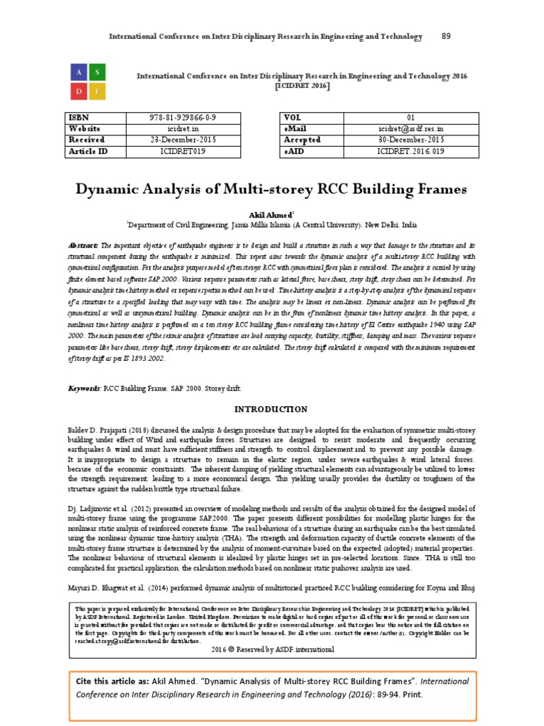 Dynamic Analysis of Multi-Storey RCC Building Frames | PDF | Building ...