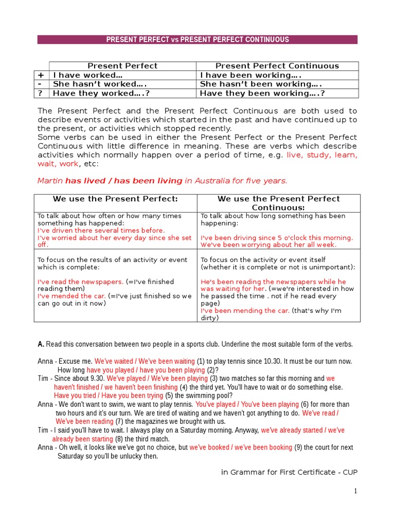 Present Perfect vs Continuous Explained | PDF | Perfect (Grammar ...