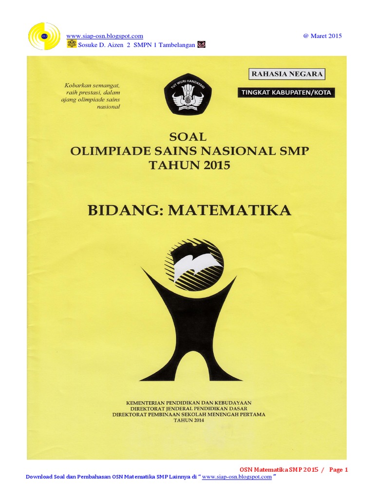Soal Osn Matematika Smp 2015 Tingkat Kabupaten Pdf