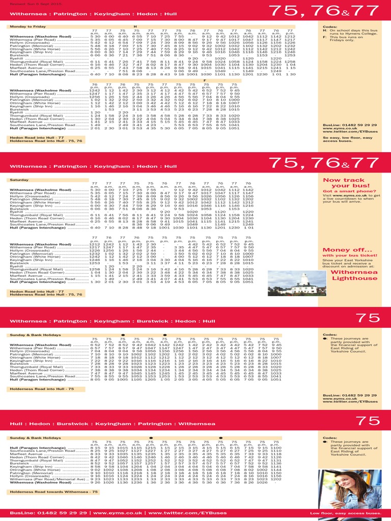 EYMS Bus Schedule 75-77 | PDF | Bus | Public Transport