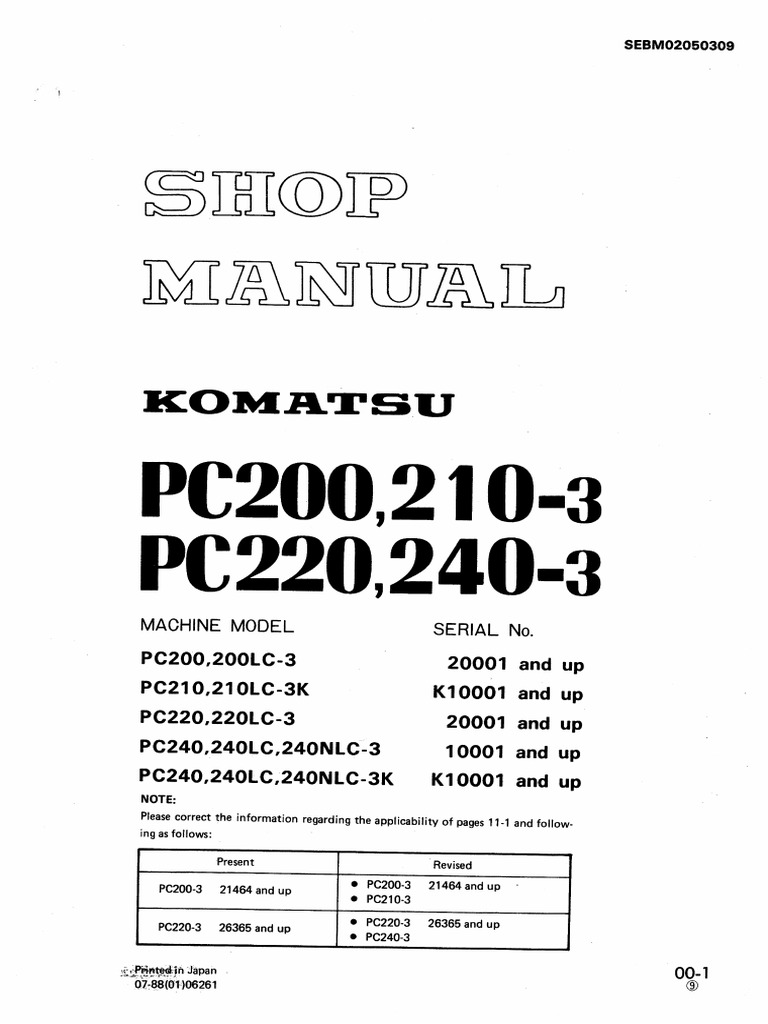 KOMATSU PC200 PC220 部品明細書 パーツカタログ Komatsu PC210-3, PC200, PC220, PC240-3 Workshop Manual | PDF