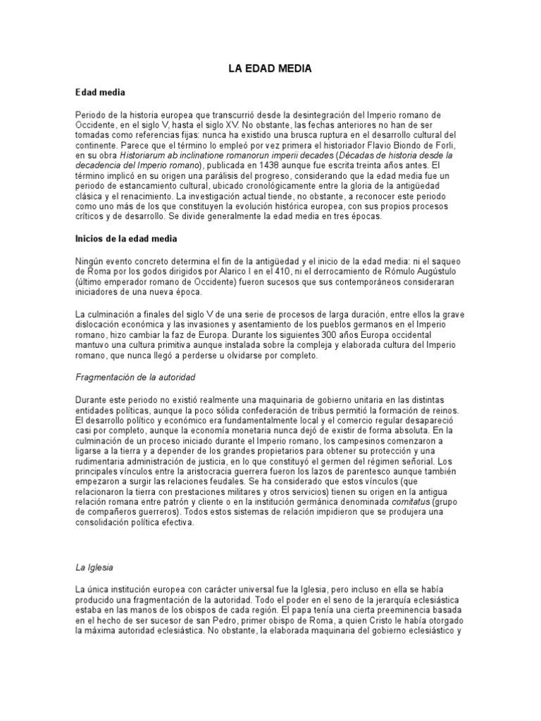 Historia de la Edad Media en Europa | PDF | Edades medias | imperio Romano