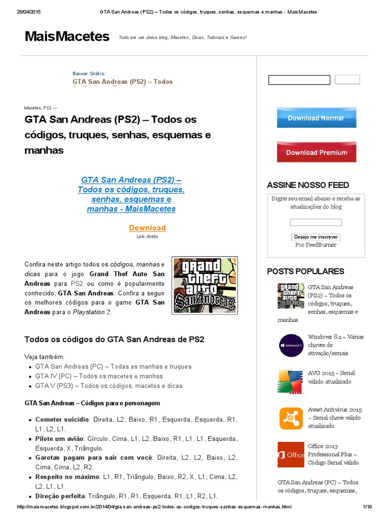 Códigos de GTA San Andreas para PS2ggfjt, PDF, Bens manufaturados