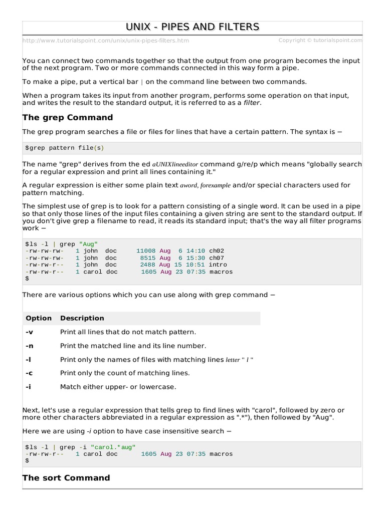 Unix Pipes Filters Explained PDF Computer Engineering System Software