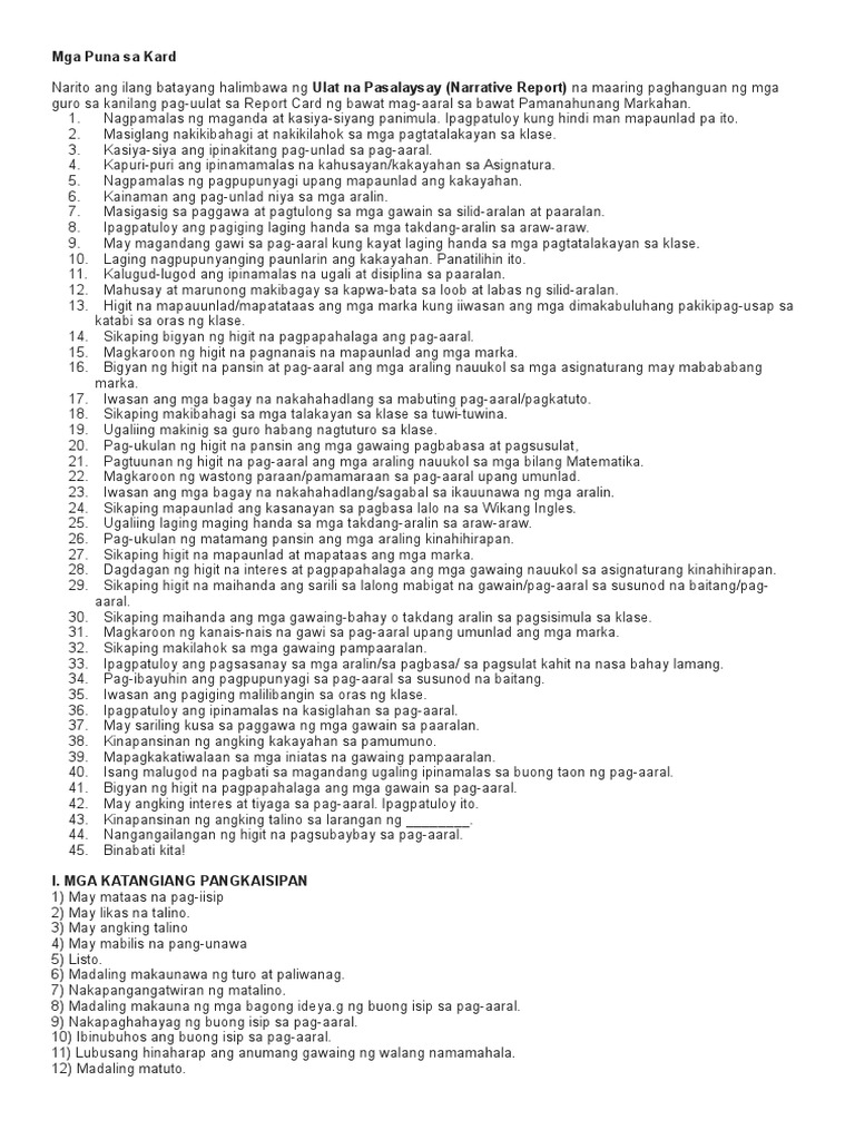 Mga Puna Sa Kard PDF