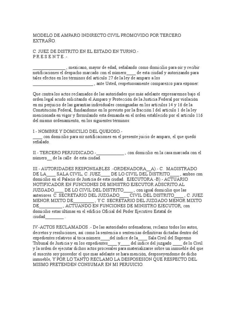 Modelo de Amparo Indirecto Civil | PDF | Derecho Constitucional | Propiedad