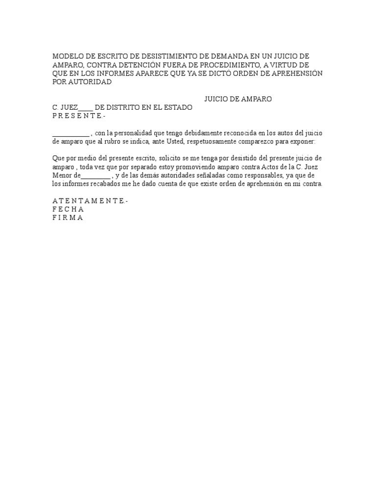 MODELO DE ESCRITO DE DESISTIMIENTO DE DEMANDA EN UN JUICIO DE