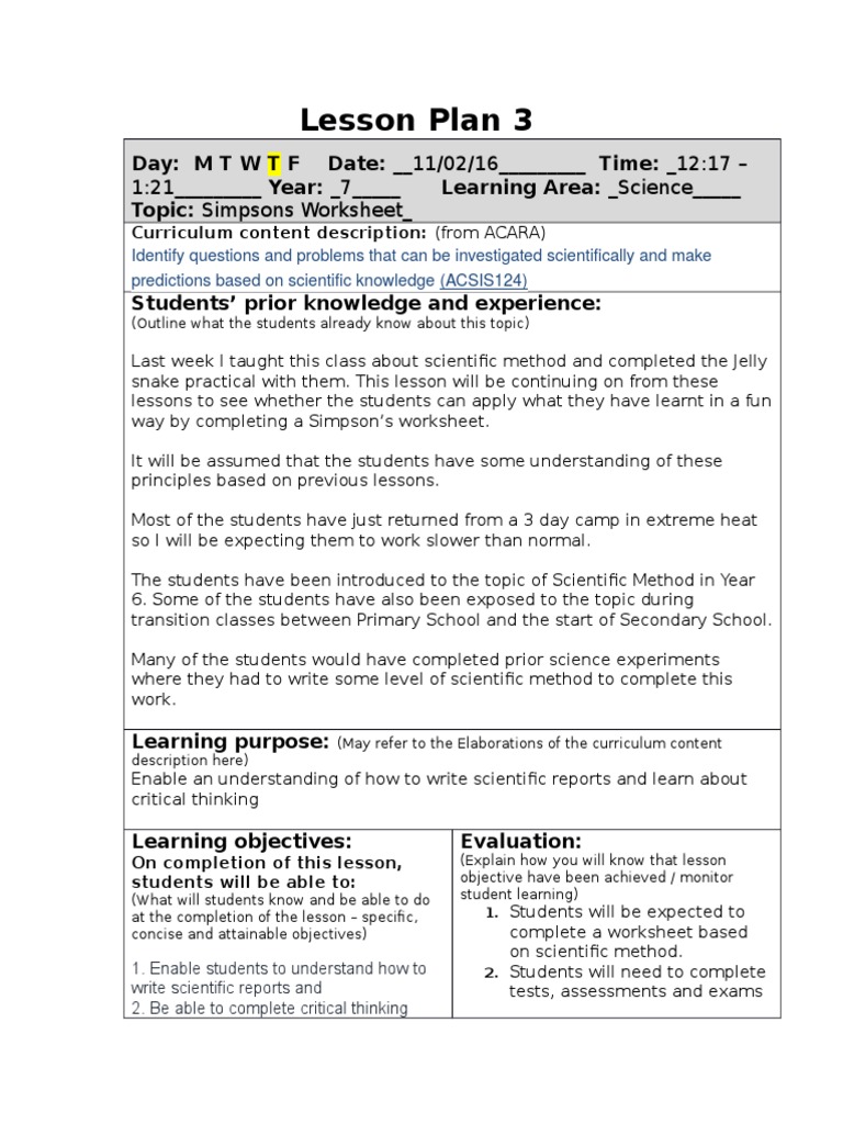 worksheet Simpsons Scientific Method Worksheet lesson plan 160211 simpsons worksheet scientific method science