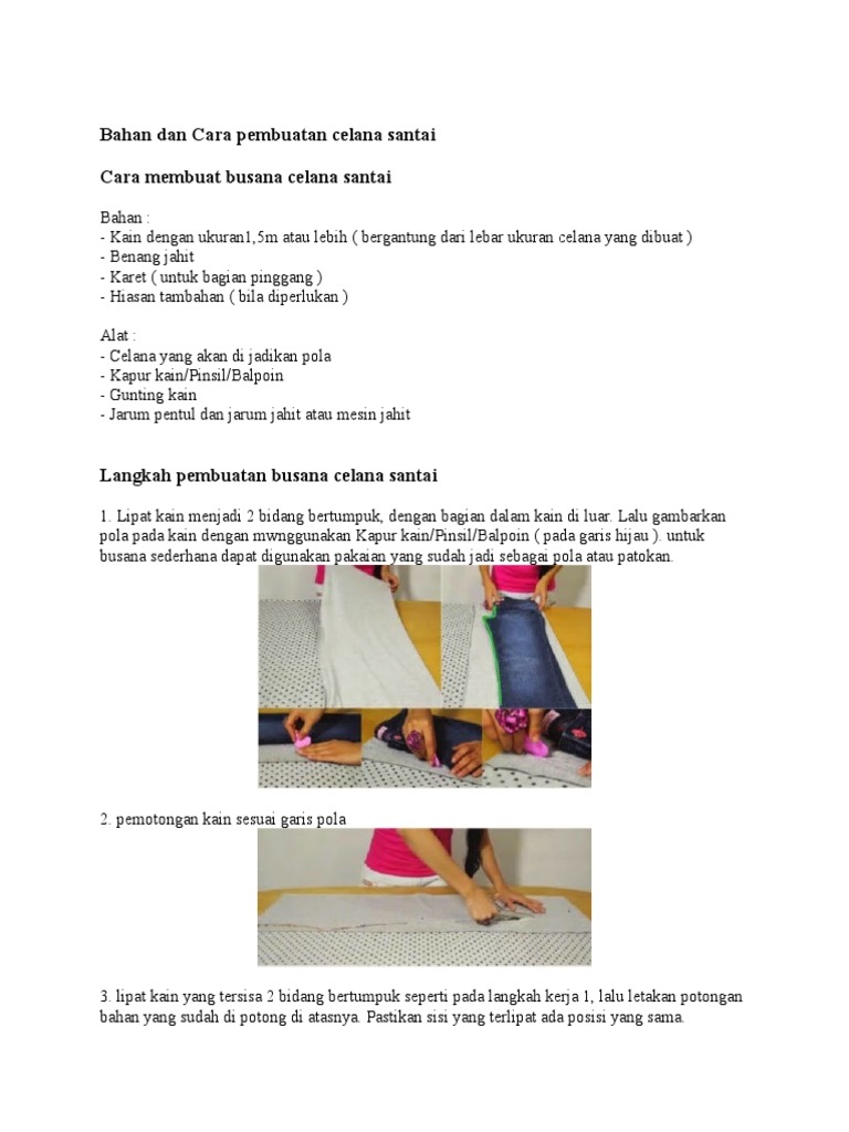 Bahan Dan  Cara Pembuatan Celana  Santai 