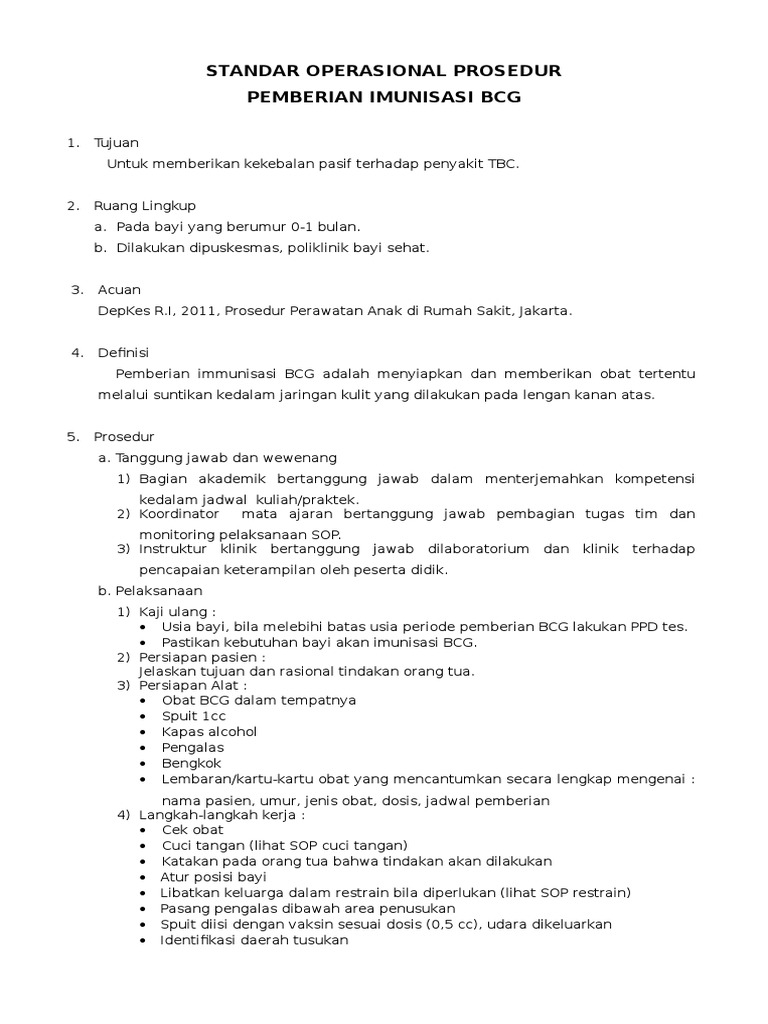 Sop Imunisasi BCG | PDF