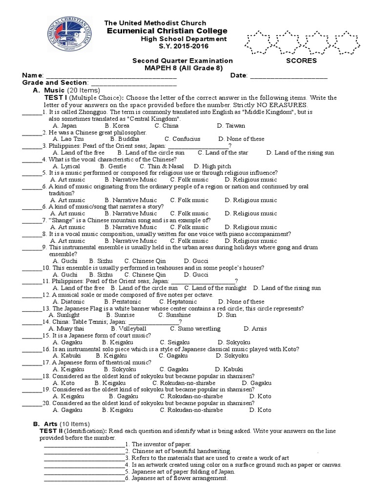 2nd Quarter Exam GR 8 Courtship Test (Assessment)