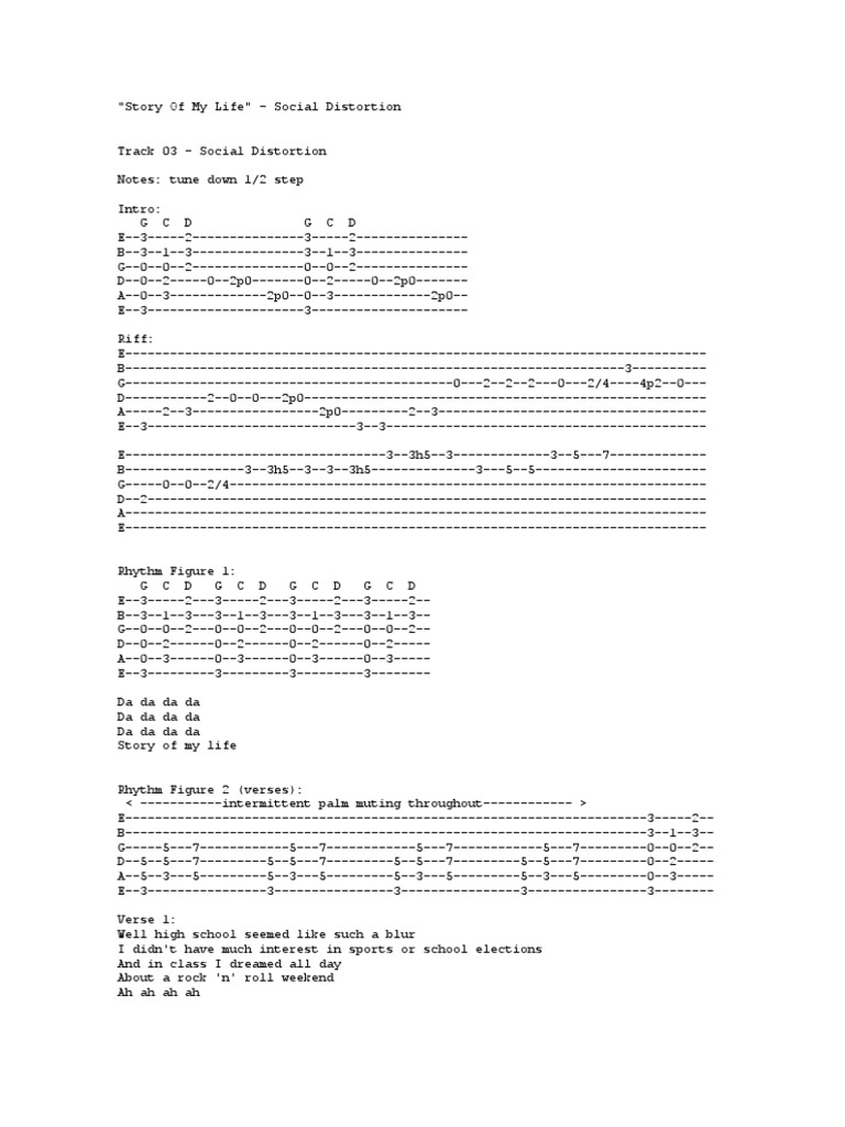 Social Distortion: Story of My Life Chords | PDF
