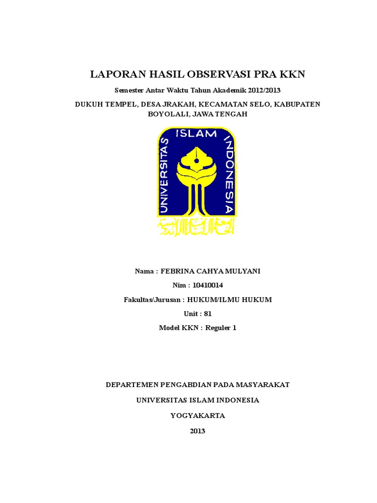 Laporan Hasil Observasi Pra Kkn