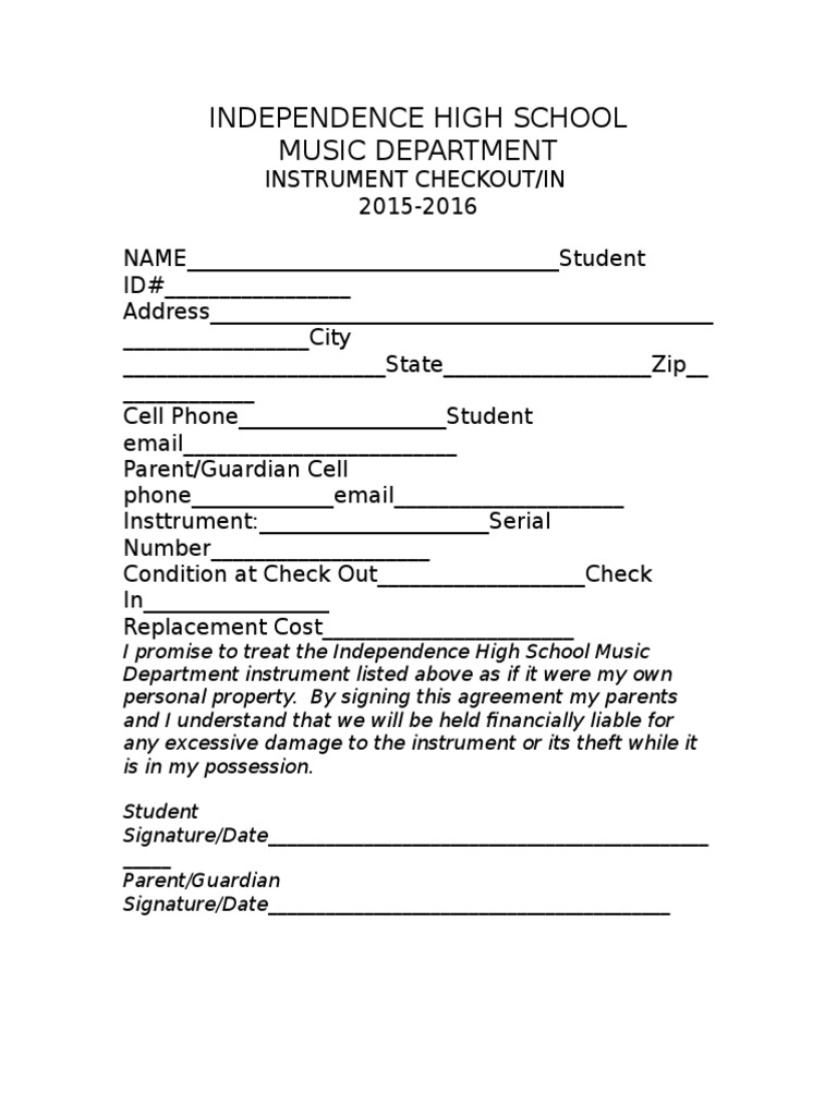 Music Equipment Borrowing Contract PDF