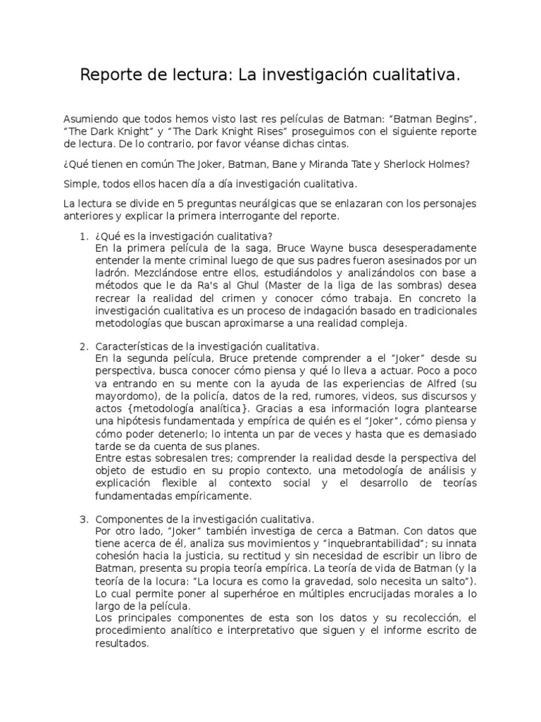 Reporte de Lectura hombre murciélago Teoría