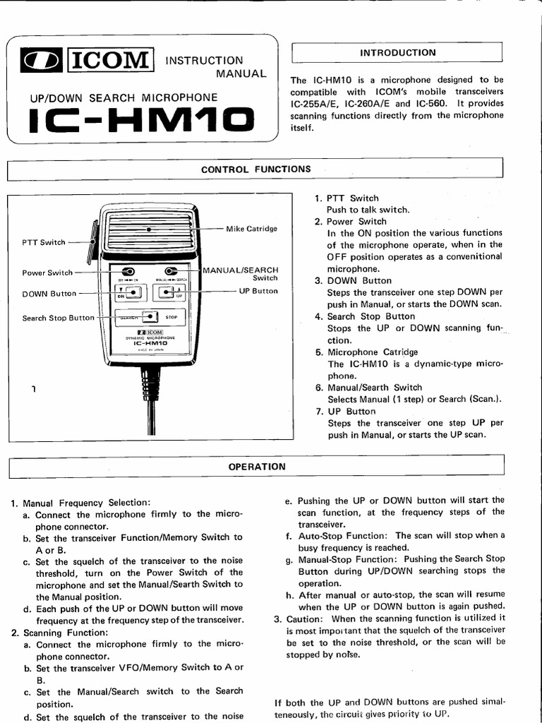 Icom IC-HM10 Instruction Manual | PDF
