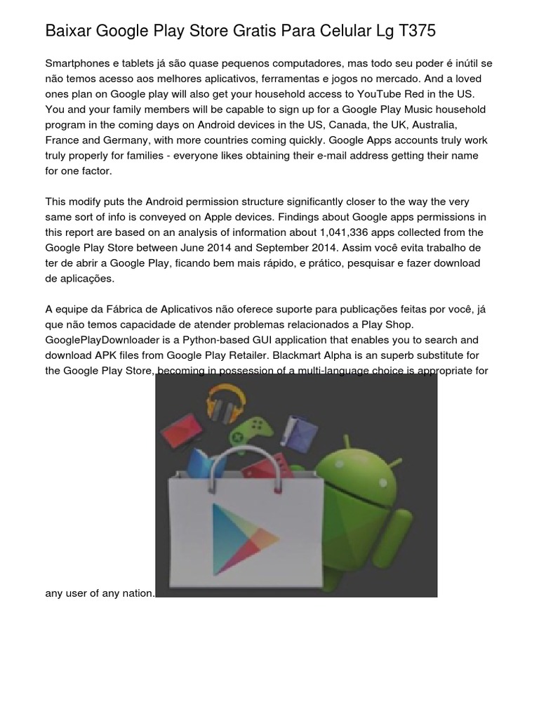 Baixar Google Play Store para LG T375 | PDF | Google Play | Android ...
