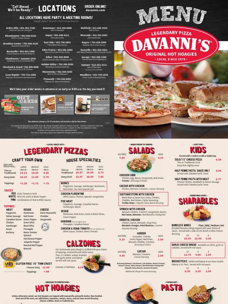 Davanni's Menu and Pricing Overview | PDF | Salad | Hamburgers