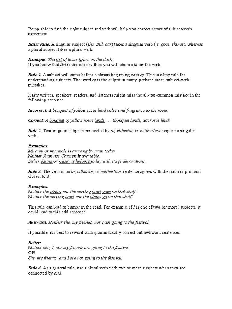 Subject Verb Agreement Bahan Grammatical Number Plural