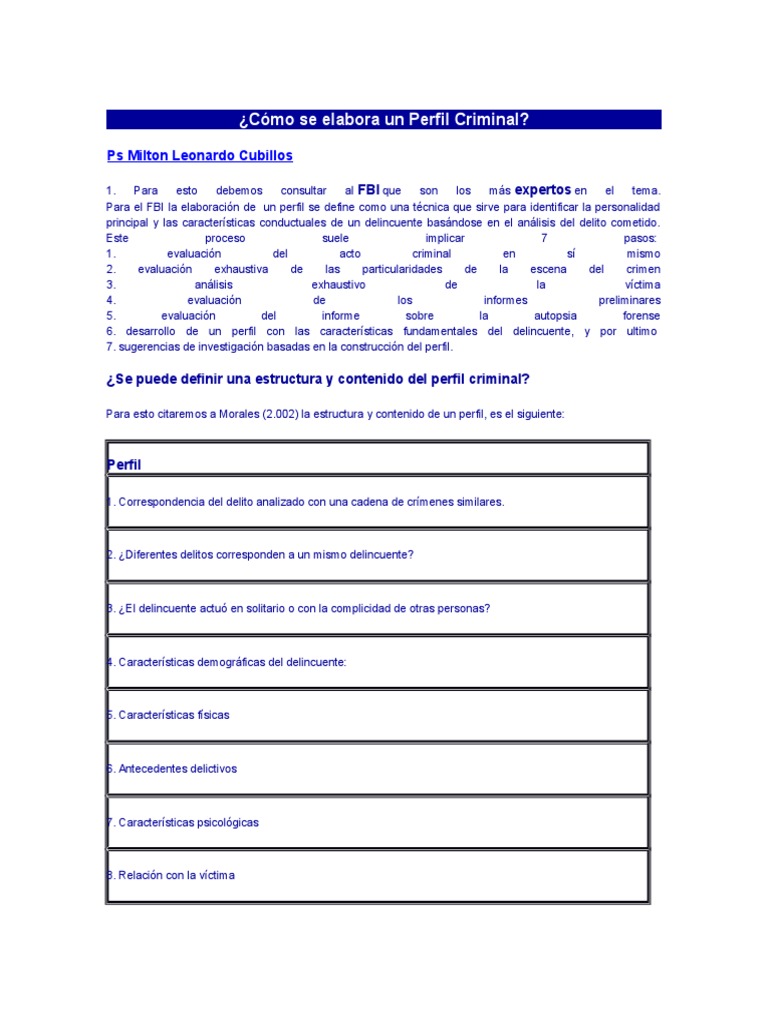 Como Se Elabora Un Perfil Criminal Perfil del