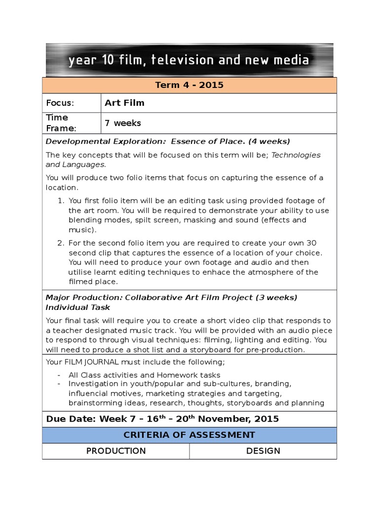 Year 10 FTVNW 2015 Term 4 Task Sheetv3 | PDF | Cognition | Communication