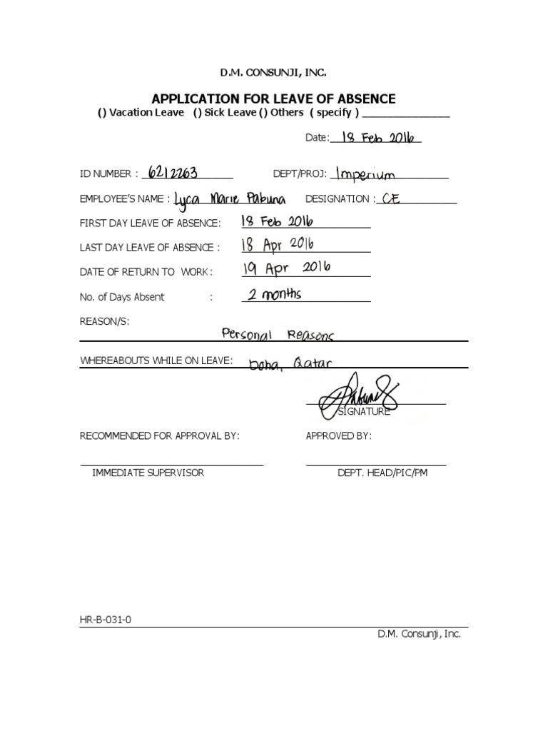 Leave of Absence Application Form | PDF | Career & Growth | Finance ...
