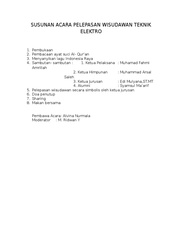 Susunan Acara Pelepasan Wisudawan Teknik Elektro