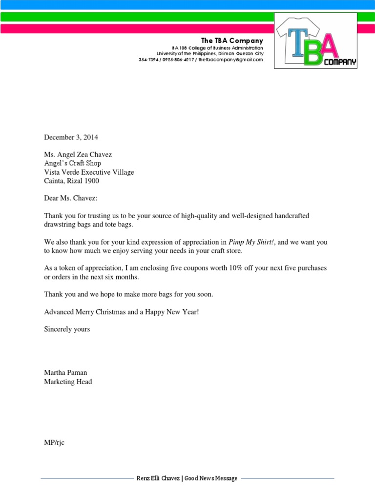 Sample Good News Message Letter