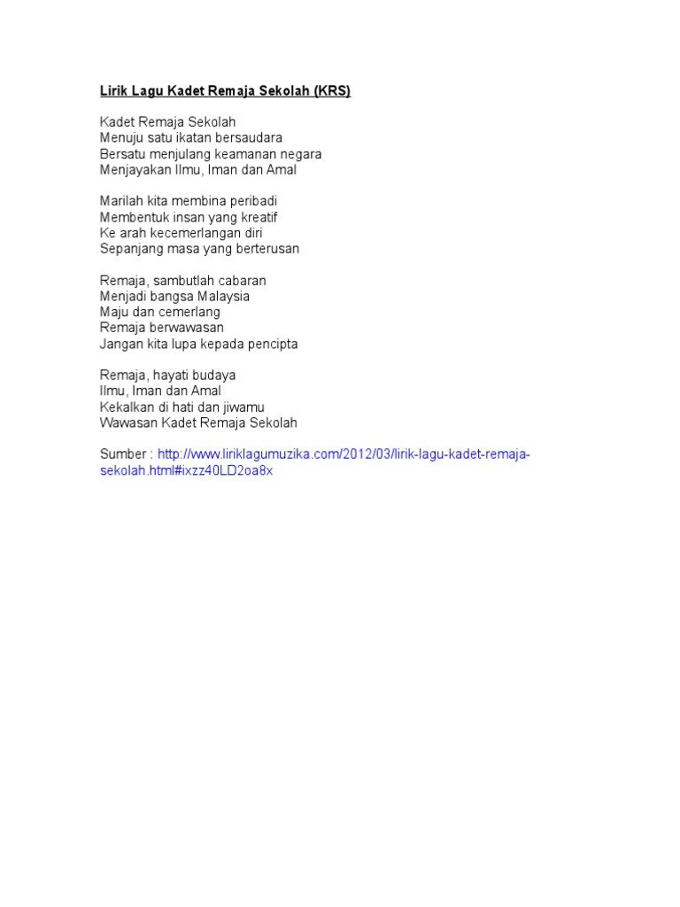 Lirik Lagu Kadet Remaja Sekolah Rendah Berbagi Cerita Lirik Lagu Kadet Remaja Sekolah Rendah Berbagi Cerita