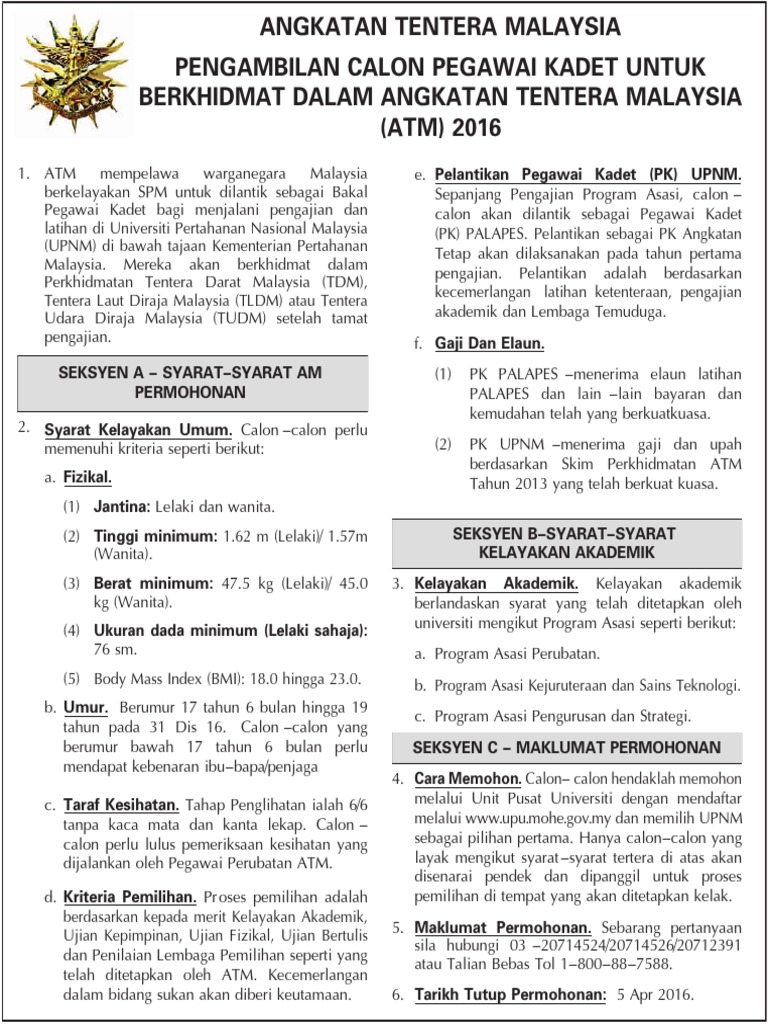 Iklan Pengambilan Pegawai Atm Ke Upnm 2016 Pdf
