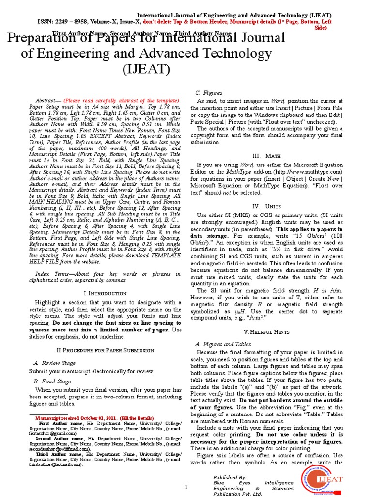 IJEAT Paper Template Citation Bracket