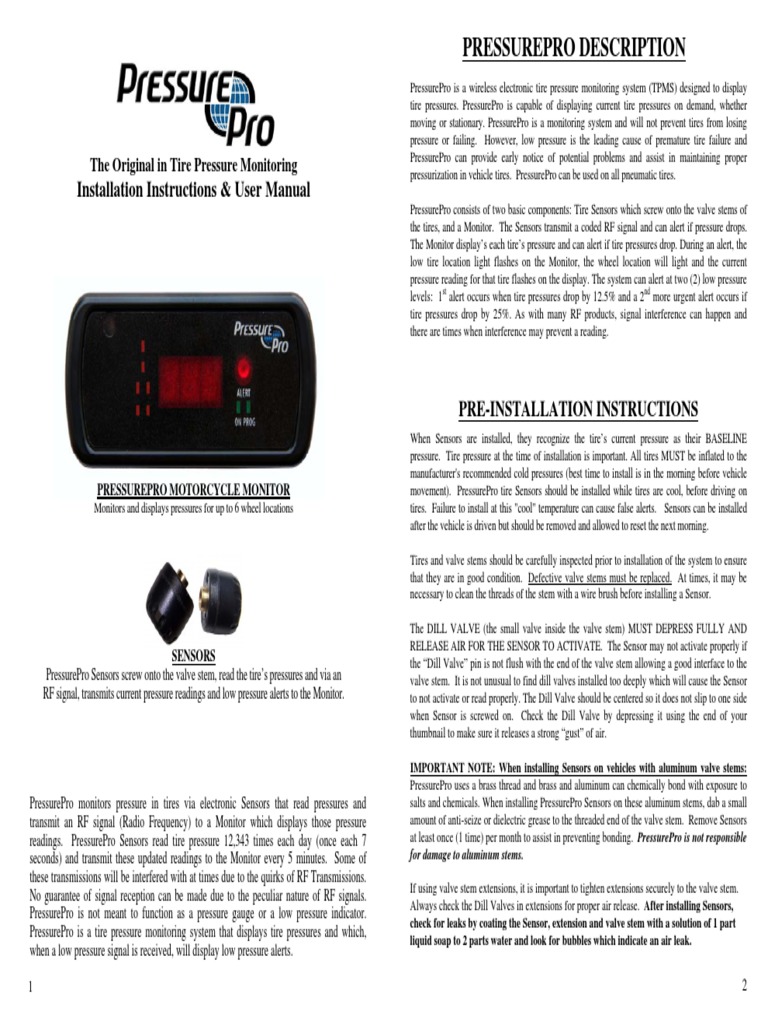 PressurePro TPMS Installation Manual | PDF | Tire | Manufactured Goods