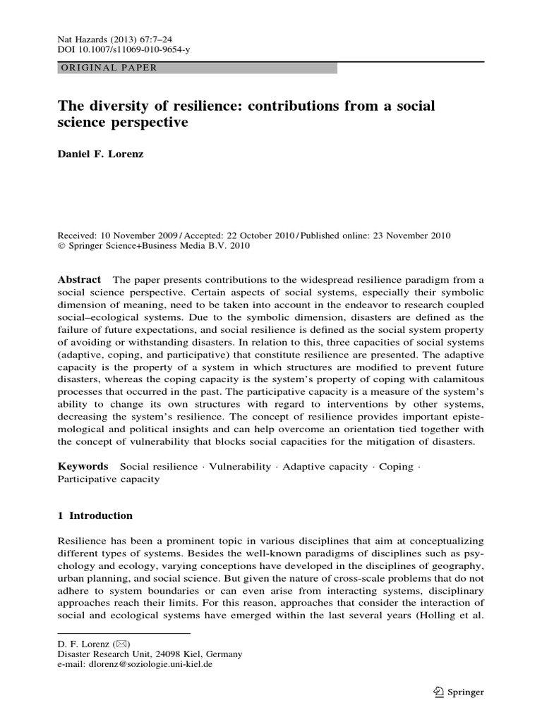 Social Resilience in Disaster Management | PDF
