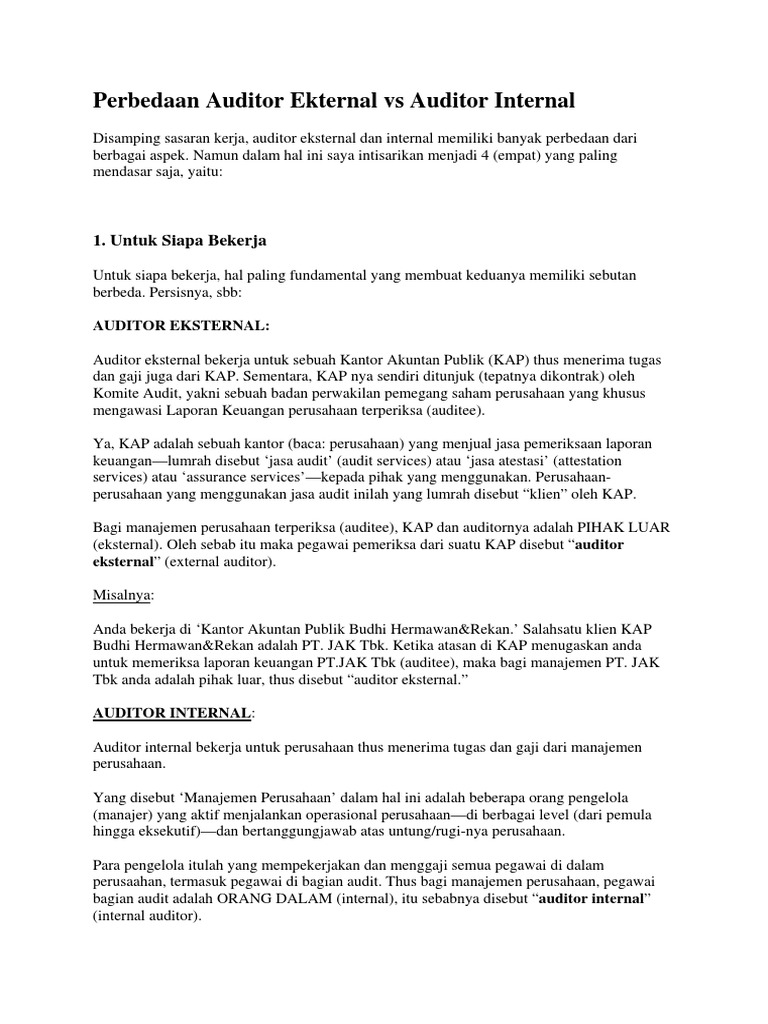 Perbedaan Auditor Ekternal Vs Auditor Internal