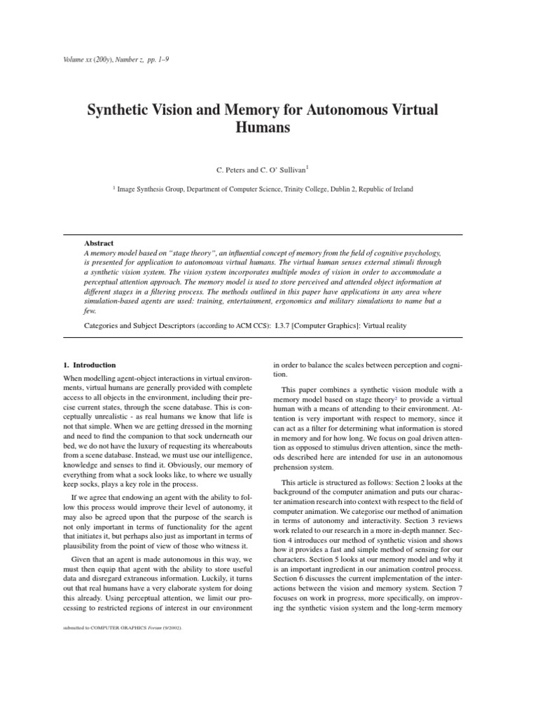 Memory Models for Virtual Humans | PDF | Memory | Rendering (Computer ...