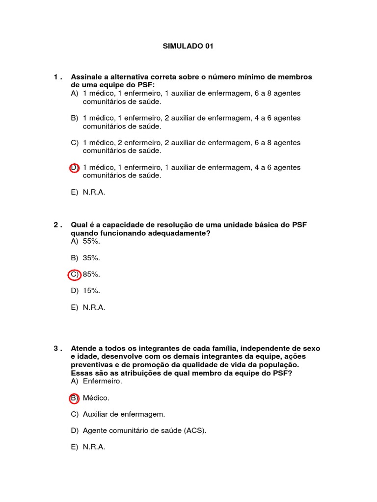 Simulado de Enfermagem com Gabarito | PDF | Enfermagem | Sistema de ...