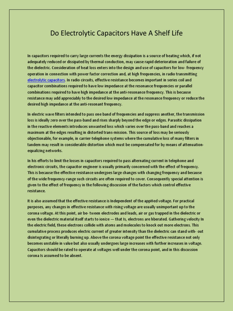 Do Electrolytic Capacitors Have A Shelf Life PDF Capacitor