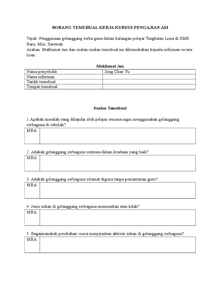 Borang Temubual Kerja Kursus Pengajian Am  PDF
