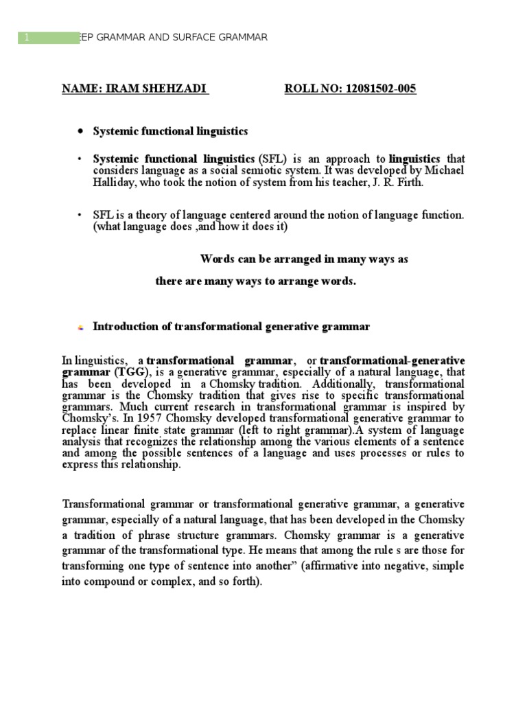 Deep and Surface Grammar | PDF | Phrase | Linguistics