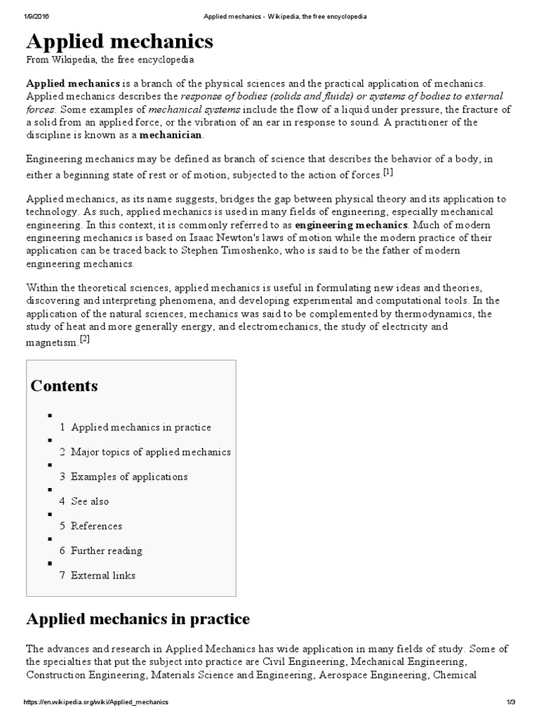 Applied Mechanics - Wikipedia, The Free Encyclopedia | PDF | Mechanics ...